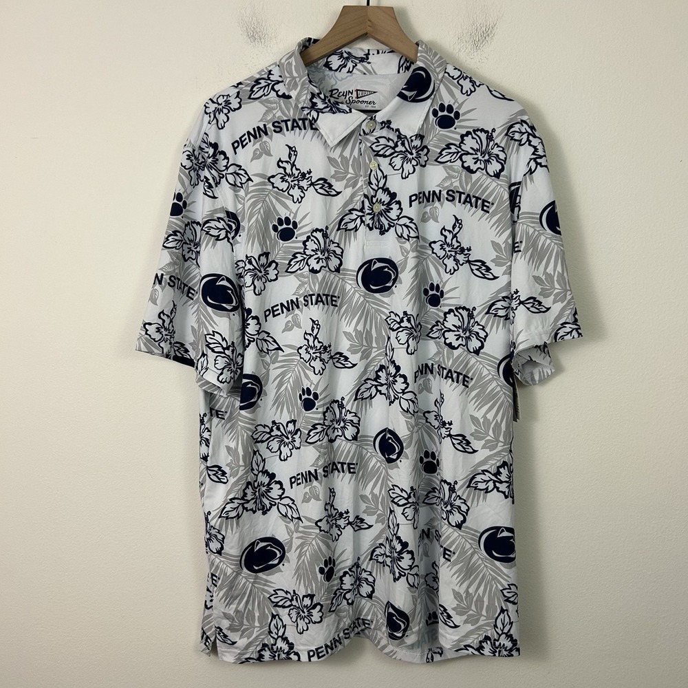 Reyn Spooner Penn State Mens Polo Shirt 2XL Nittany Lions Floral White Blue NEW